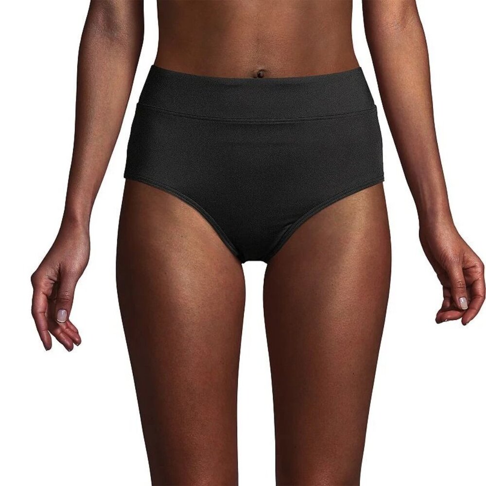 Lands' End High Waist Bikini Bottoms Size 18 Black Retro Tummy Slimmer UPF 50